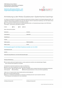 Anmeldung zu den Modul-Zusatzkursen »Systemisches Coaching« zum Herunterladen