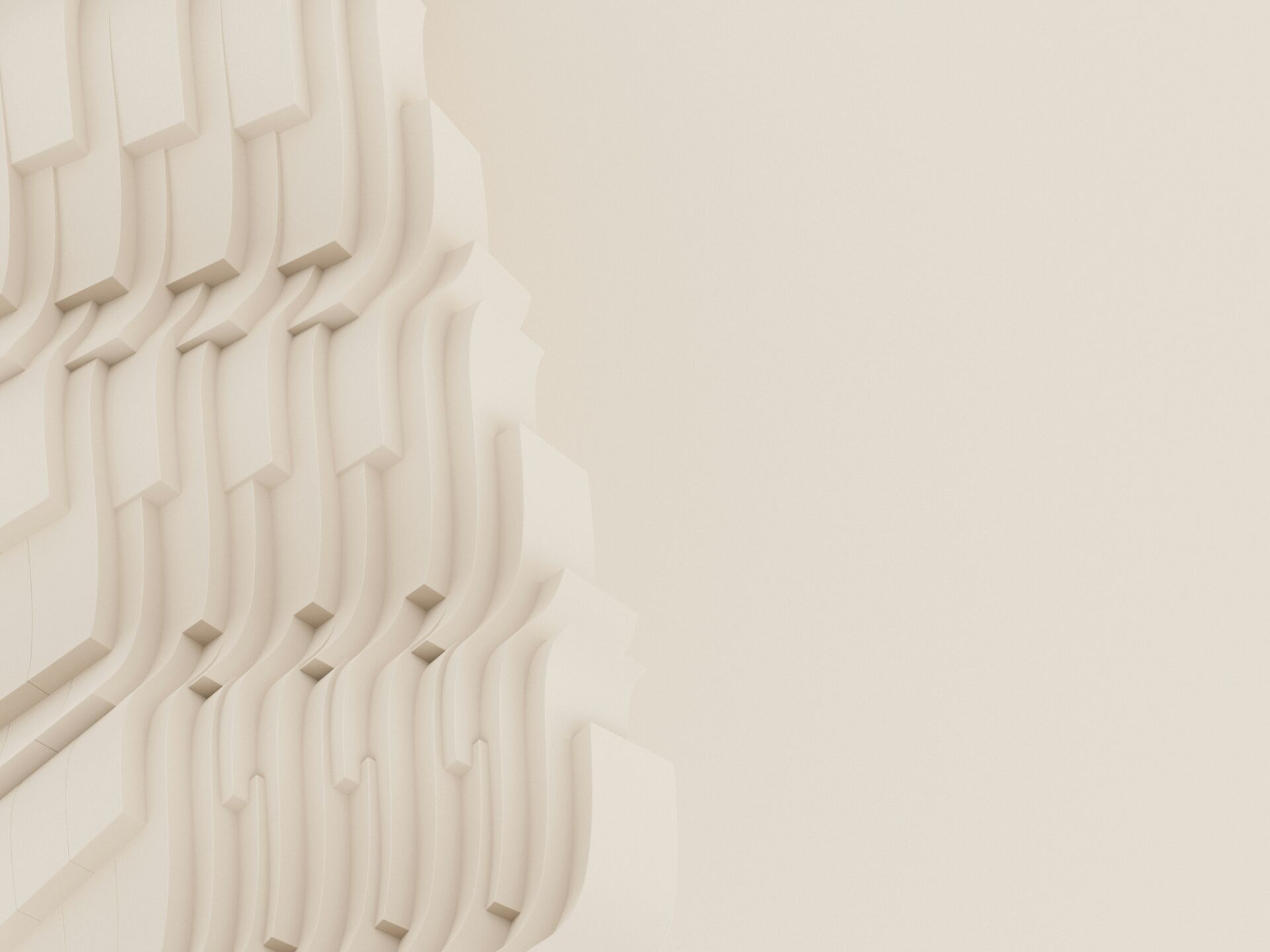 Abstrakte beige Struktur mit geschwungenen, sich wiederholenden Formen, die Tiefe und Bewegung erzeugen.